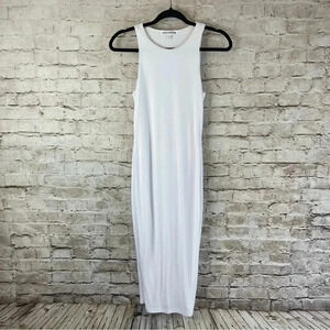 Good American  Size 1 Small Mircro Ribbed Midi Dress White Sleeveless S Beach
